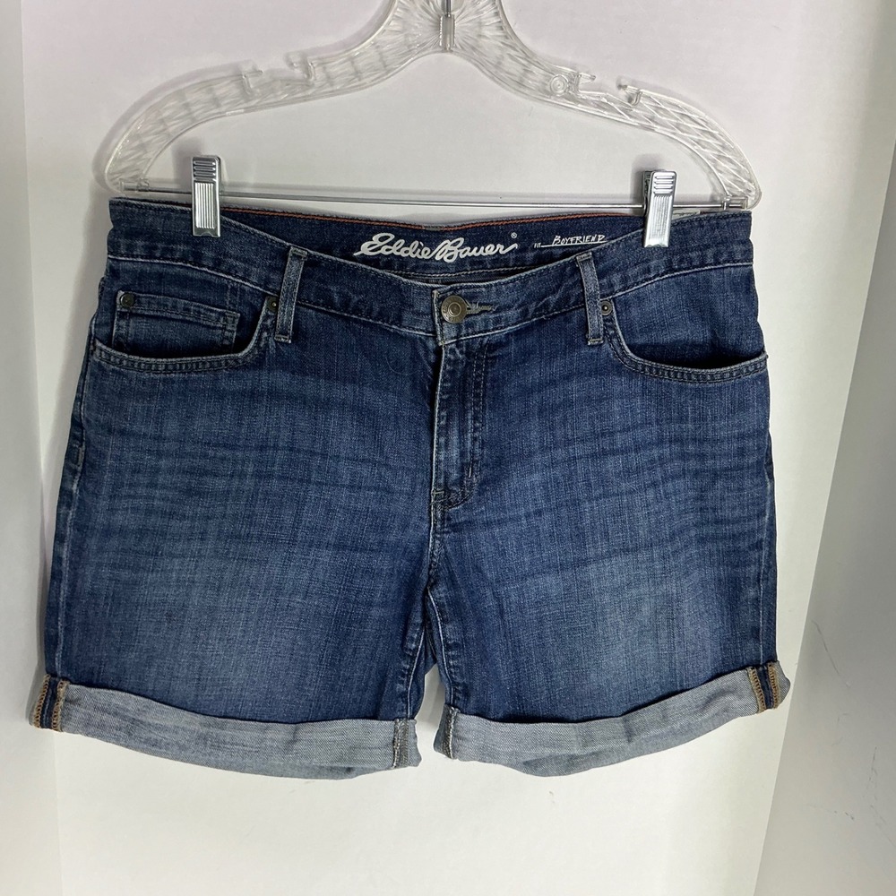 Eddie Bauer Boyfriend Denim Shorts Womens 8 Dark Wash Cuffed EB232740-R-HER+DRCW